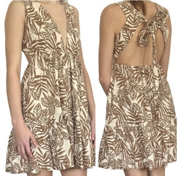 House of Harlow 1960 Dresses & Skirts - House of Harlow 1960 linen open back tiered dress brown abstract XS beach boho